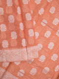Chanderi fancy saree light orange color allover motifs & zari border with self pallu and plain blouse