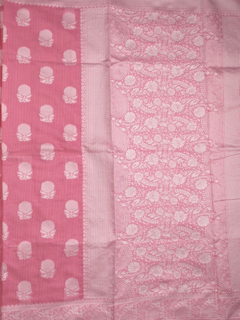 Chanderi fancy saree light pink color allover motifs & zari border with self pallu and plain blouse