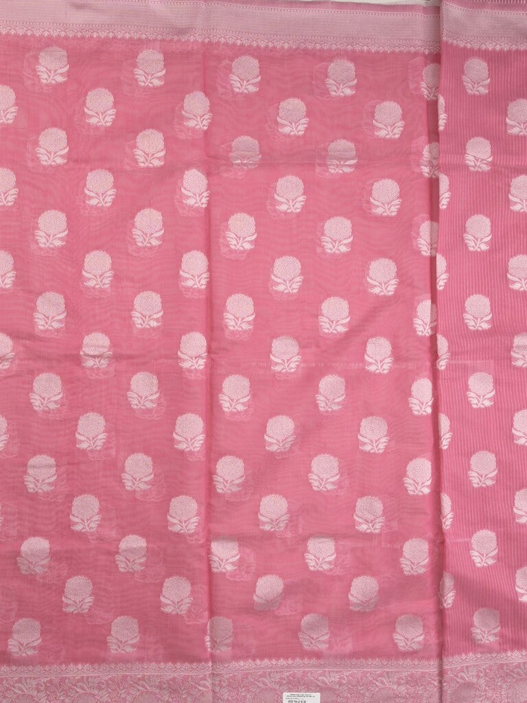 Chanderi fancy saree light pink color allover motifs & zari border with self pallu and plain blouse
