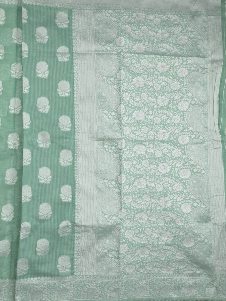 Chanderi fancy saree lux green color allover motifs & zari border with self pallu and plain blouse
