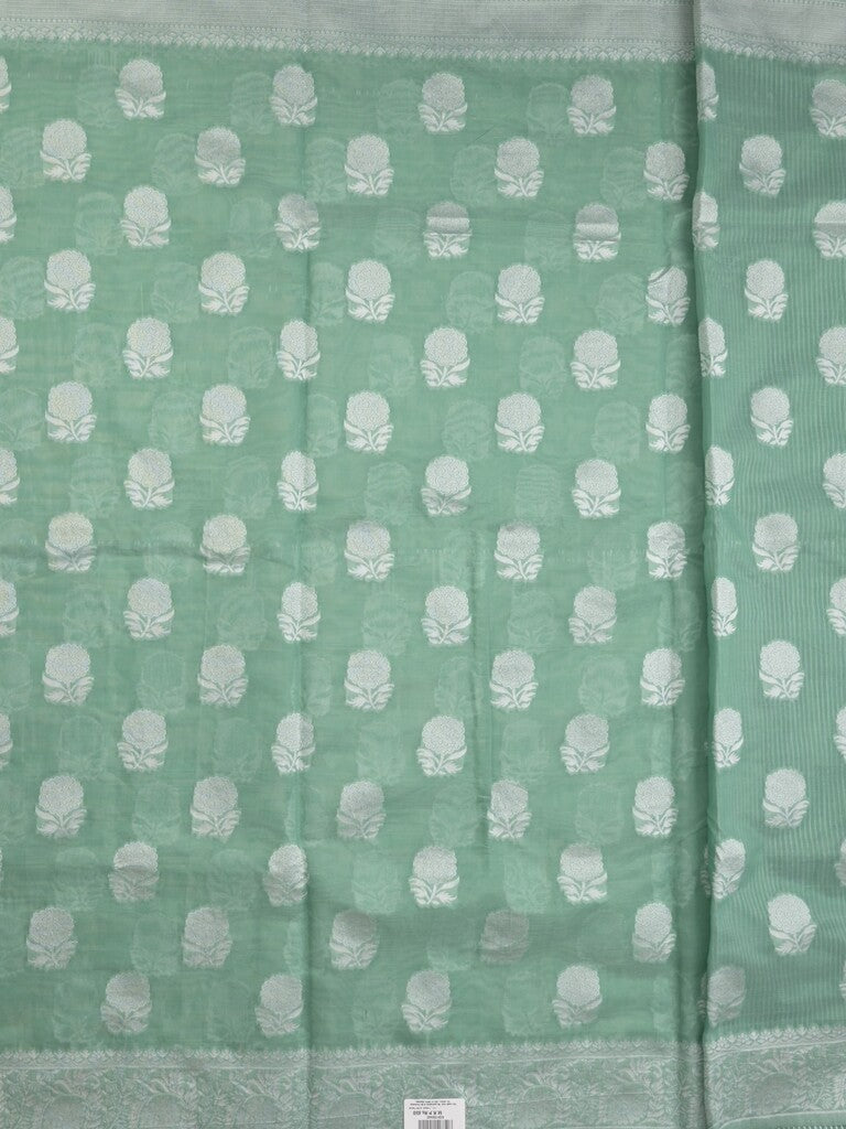 Chanderi fancy saree lux green color allover motifs & zari border with self pallu and plain blouse