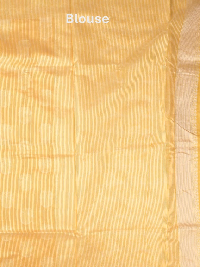 Chanderi fancy saree light yellow color allover motifs & zari border with self pallu and plain blouse
