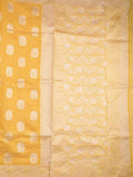 Chanderi fancy saree light yellow color allover motifs & zari border with self pallu and plain blouse