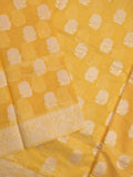 Chanderi fancy saree light yellow color allover motifs & zari border with self pallu and plain blouse