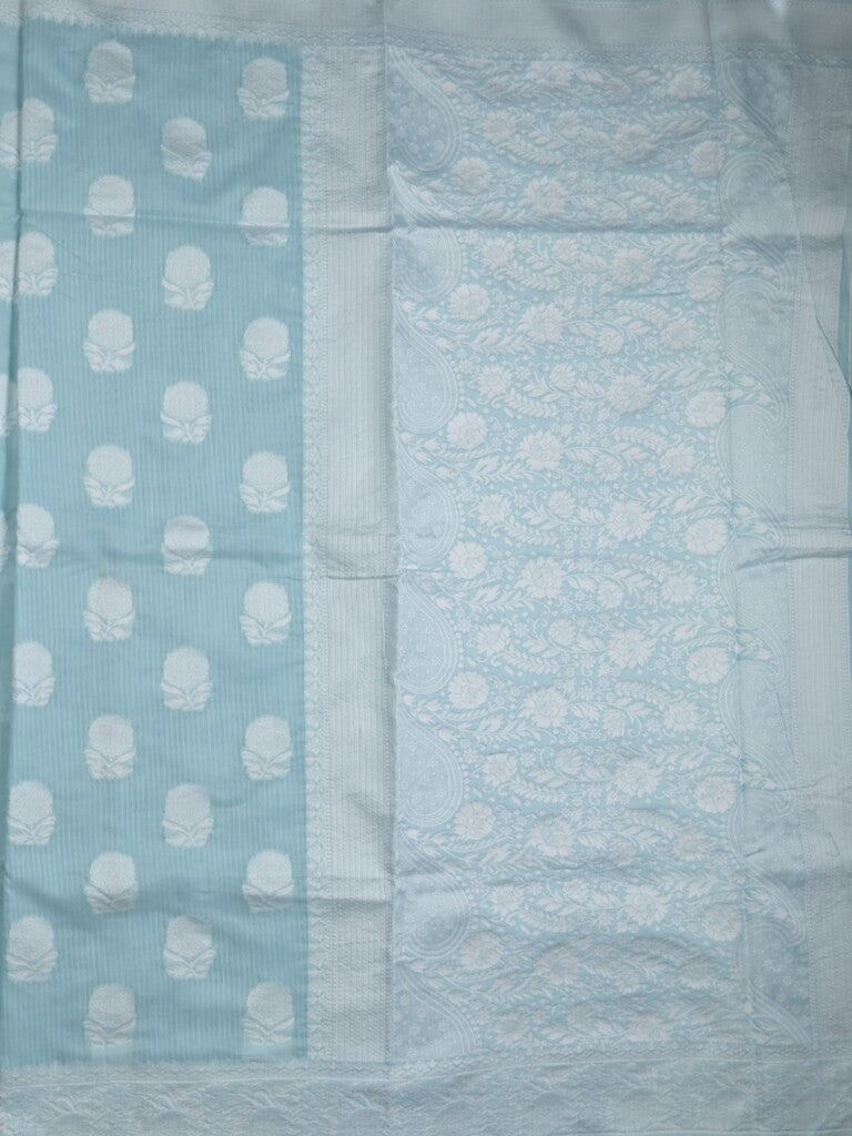 Chanderi fancy saree light blue color allover motifs & zari border with self pallu and plain blouse