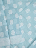 Chanderi fancy saree light blue color allover motifs & zari border with self pallu and plain blouse