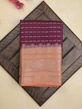 Banaras fancy saree in maroon color allover zari stripes & zari border with zari pallu and attached contrast blouse