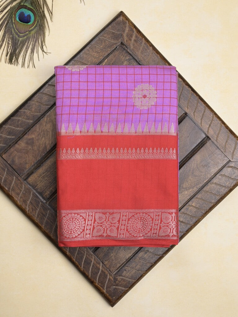 Banaras fancy saree in purple color allover zari motifs & zari border with brocade pallu and attached blouse