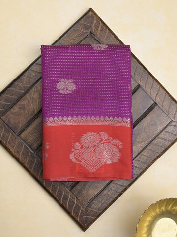 Banaras fancy saree in violet color allover zari motifs & zari border with brocade pallu and attached blouse