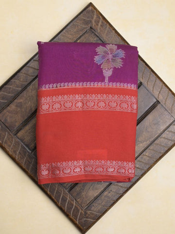 Banaras fancy saree in violet color allover zari motifs & zari border with brocade pallu and attached blouse