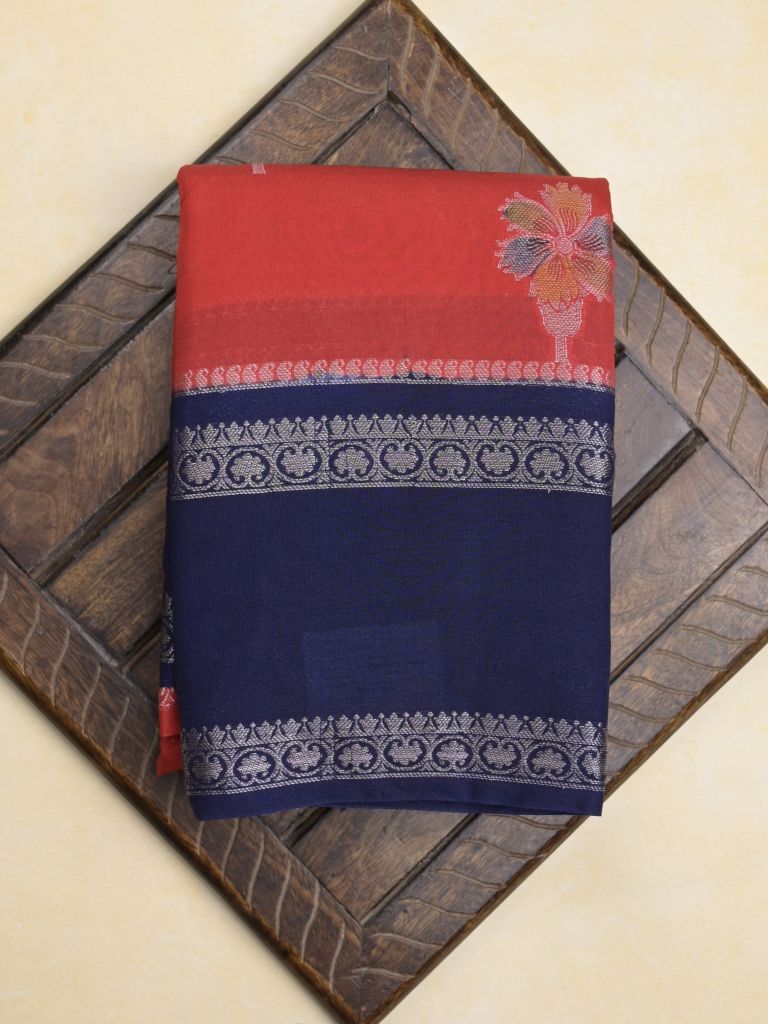 Banaras fancy saree in red color allover zari motifs & zari border with brocade pallu and attached blouse
