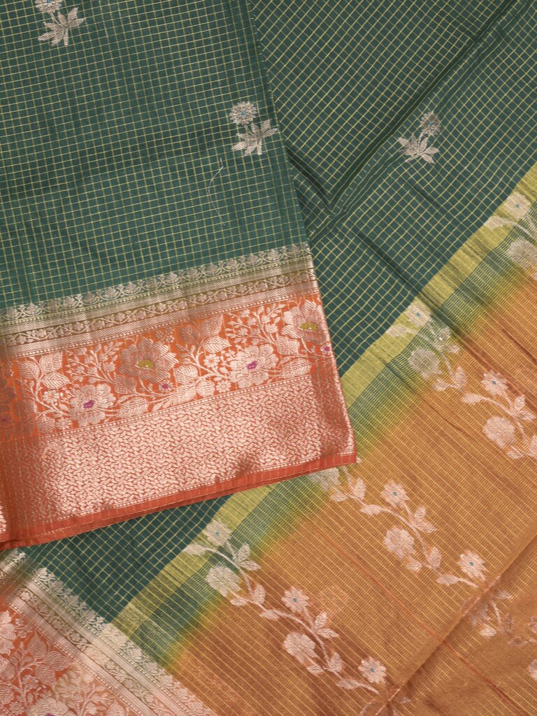Dupion fancy saree for women | bottle green | zari border | party wear