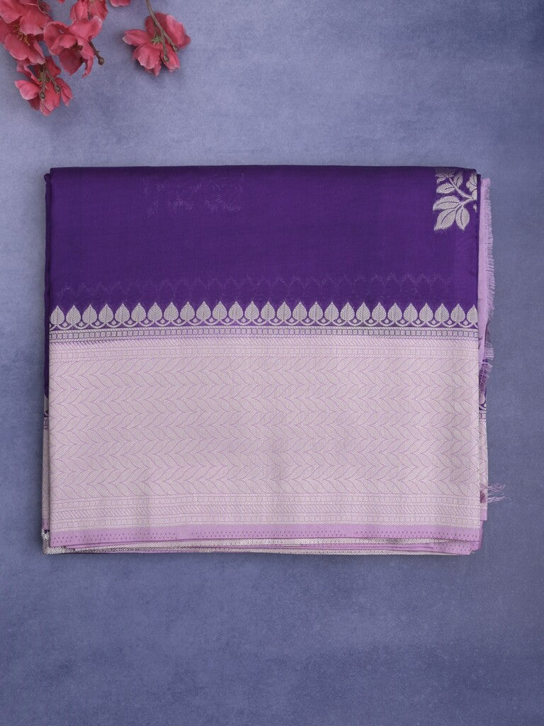 Tabby silk fancy saree in navy blue color allover zari motifs & zari border with rich pallu and plain blouse