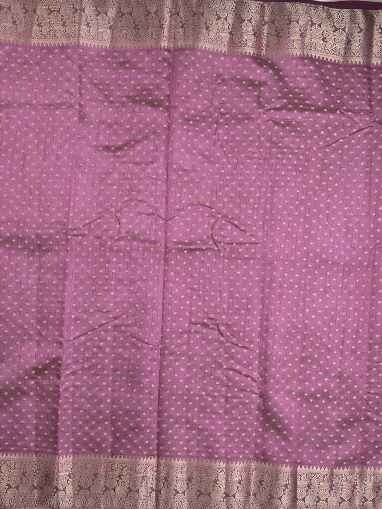 Dupion fancy saree in purple color allover zari motifs & zari border with zari pallu and attached contrast blouse