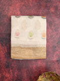 Georgette fancy saree white color allover zari motifs & zari border with zari pallu and contrast plain blouse