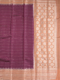 Banaras fancy saree in maroon color allover zari stripes & zari border with zari pallu and attached contrast blouse