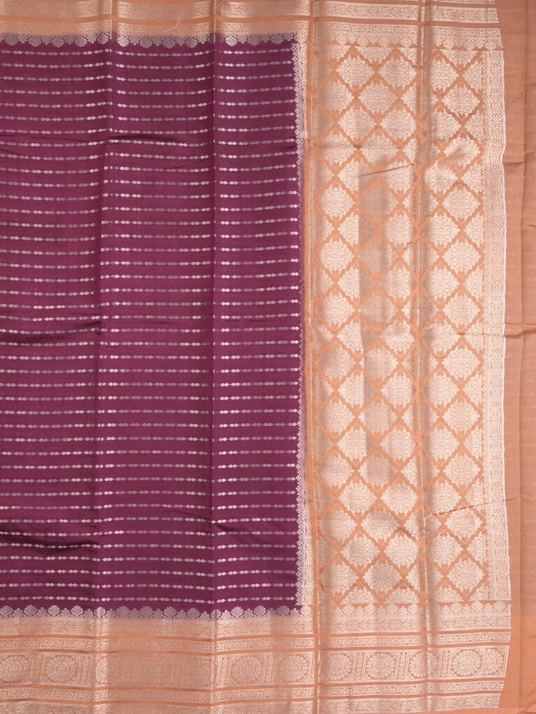 Banaras fancy saree in maroon color allover zari stripes & zari border with zari pallu and attached contrast blouse