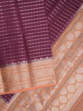 Banaras fancy saree in maroon color allover zari stripes & zari border with zari pallu and attached contrast blouse