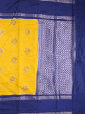 Banaras fancy saree in yellow color allover zari motifs & zari border with brocade pallu and attached blouse