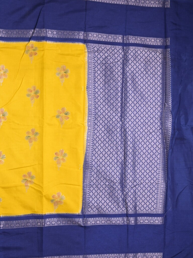 Banaras fancy saree in yellow color allover zari motifs & zari border with brocade pallu and attached blouse
