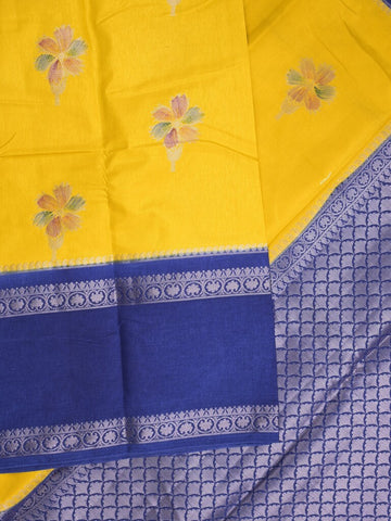 Banaras fancy saree in yellow color allover zari motifs & zari border with brocade pallu and attached blouse