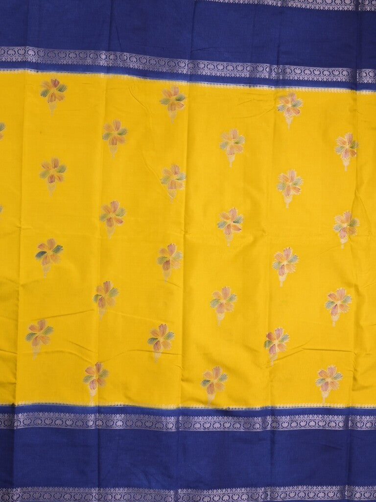 Banaras fancy saree in yellow color allover zari motifs & zari border with brocade pallu and attached blouse