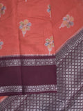 Banaras fancy saree in pink color allover zari motifs & zari border with brocade pallu and attached blouse