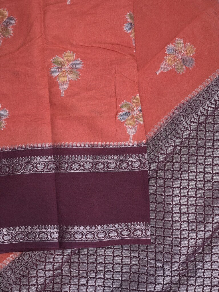 Banaras fancy saree in pink color allover zari motifs & zari border with brocade pallu and attached blouse