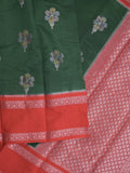Banaras fancy saree in bottle green color allover zari motifs & zari border with brocade pallu and attached blouse