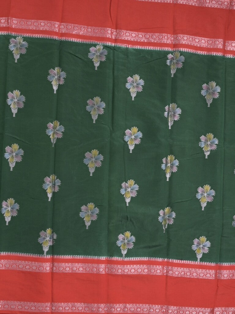 Banaras fancy saree in bottle green color allover zari motifs & zari border with brocade pallu and attached blouse