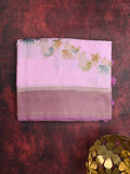 Satin silk fancy saree light pastel purple color allover zari weaves & zari border with zari pallu and plain self blouse