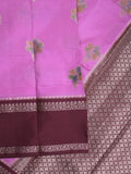 Banaras fancy saree in lavender color allover zari motifs & zari border with brocade pallu and attached blouse
