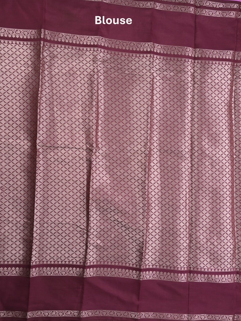 Banaras fancy saree in lavender color allover zari motifs & zari border with brocade pallu and attached blouse