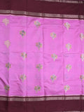 Banaras fancy saree in lavender color allover zari motifs & zari border with brocade pallu and attached blouse