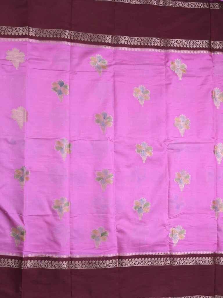 Banaras fancy saree in lavender color allover zari motifs & zari border with brocade pallu and attached blouse