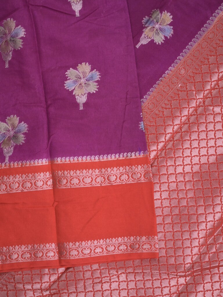 Banaras fancy saree in violet color allover zari motifs & zari border with brocade pallu and attached blouse
