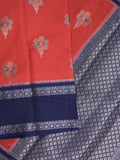 Banaras fancy saree in red color allover zari motifs & zari border with brocade pallu and attached blouse