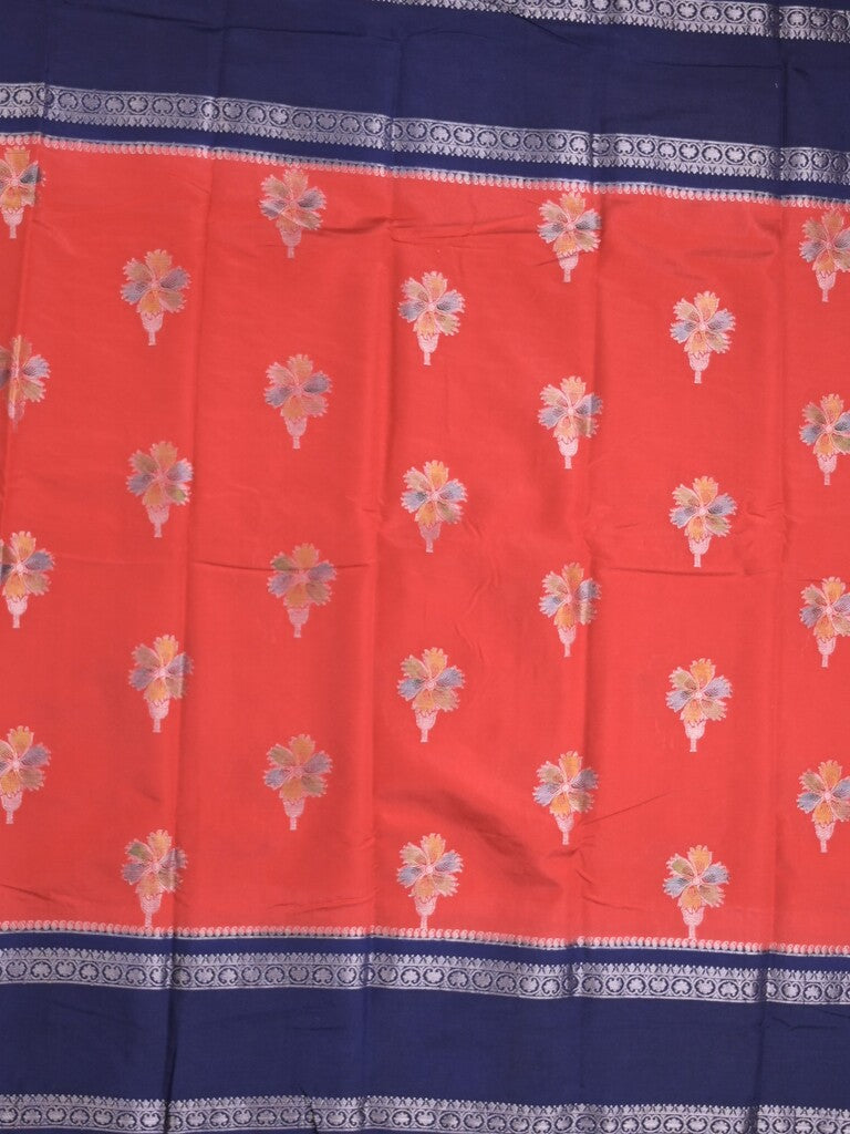Banaras fancy saree in red color allover zari motifs & zari border with brocade pallu and attached blouse