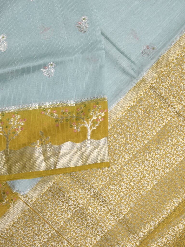 Mango silk fancy saree for women | light blue | zari border | party wear