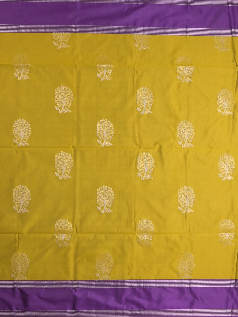 Vintage pattu saree golden yellow color allover zari motifs & kaddi border with rich pallu and contrast plain blouse