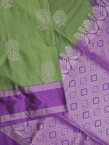 Vintage pattu saree leaf green color allover zari motifs & kaddi border with rich pallu and contrast plain blouse