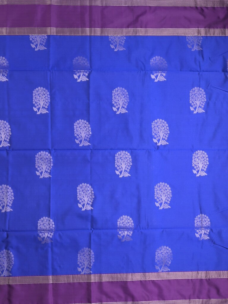 Vintage pattu saree royal blue color allover zari motifs & kaddi border with rich pallu and contrast plain blouse