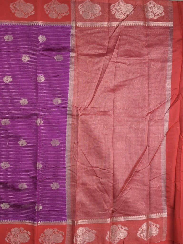 Banaras fancy saree in violet color allover zari motifs & zari border with brocade pallu and attached blouse