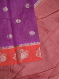 Banaras fancy saree in violet color allover zari motifs & zari border with brocade pallu and attached blouse