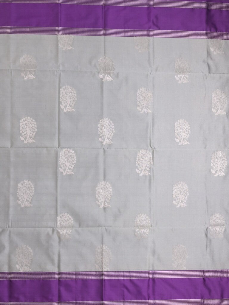 Vintage pattu saree grey color allover zari motifs & kaddi border with rich pallu and contrast plain blouse