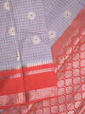 Banaras fancy saree in grey color allover zari motifs & zari border with brocade pallu and attached blouse
