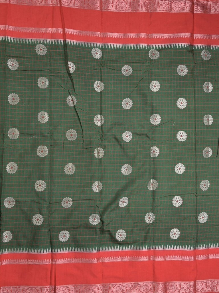 Banaras fancy saree in bottle green color allover zari motifs & zari border with brocade pallu and attached blouse