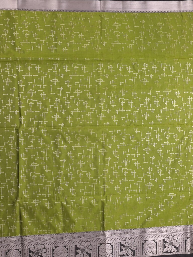 Kanchi pattu saree olive green color allover zari weaves & zari border with rich pallu and plain blouse