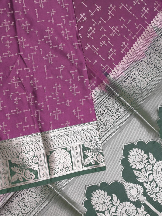 Kanchi pattu saree dark purple color allover zari weaves & zari border with rich pallu and plain blouse