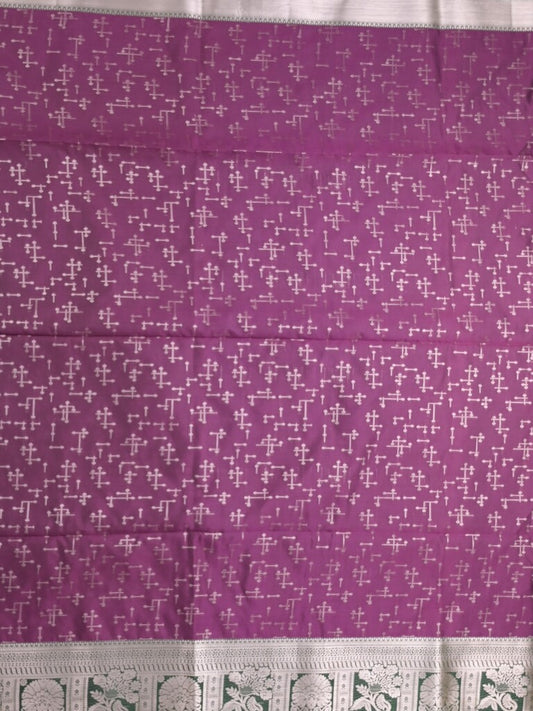 Kanchi pattu saree dark purple color allover zari weaves & zari border with rich pallu and plain blouse